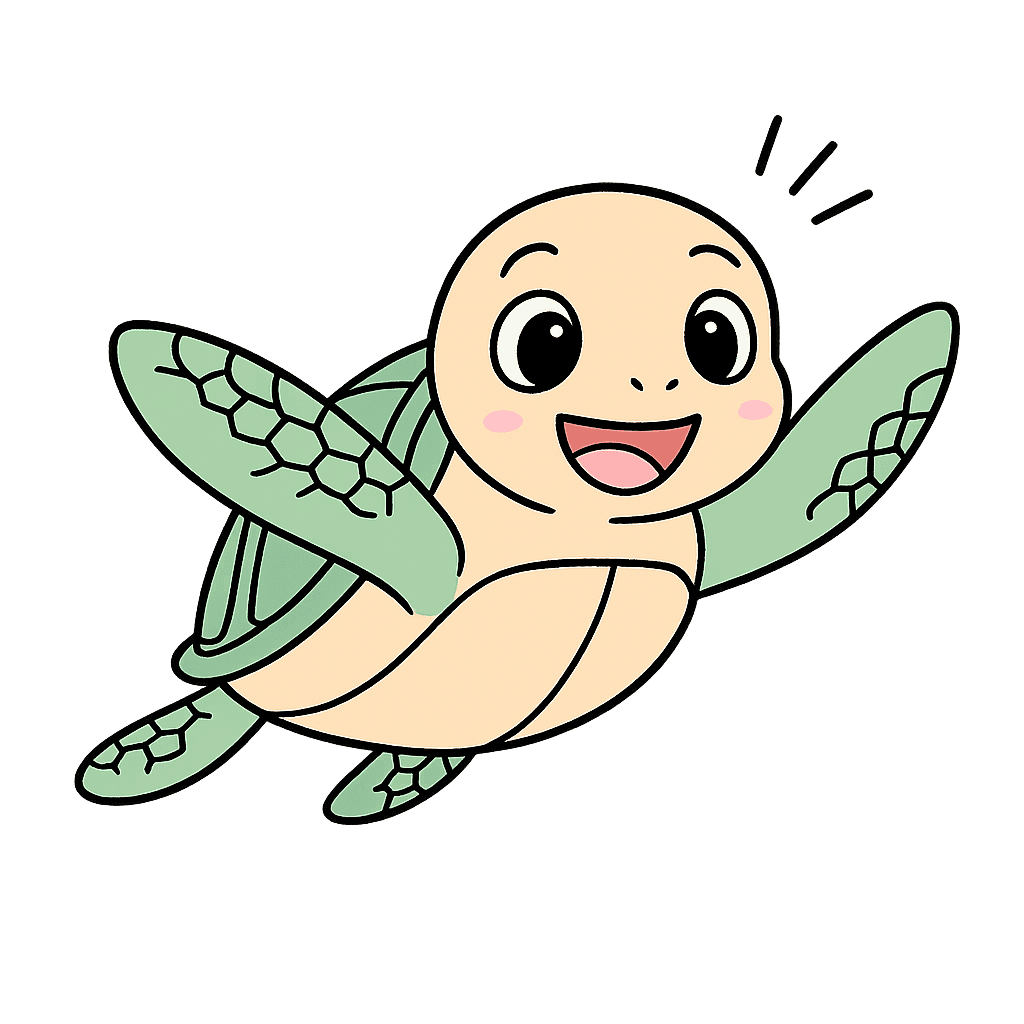 ウミガメのスープを楽しむ幸せそうな亀のイラスト