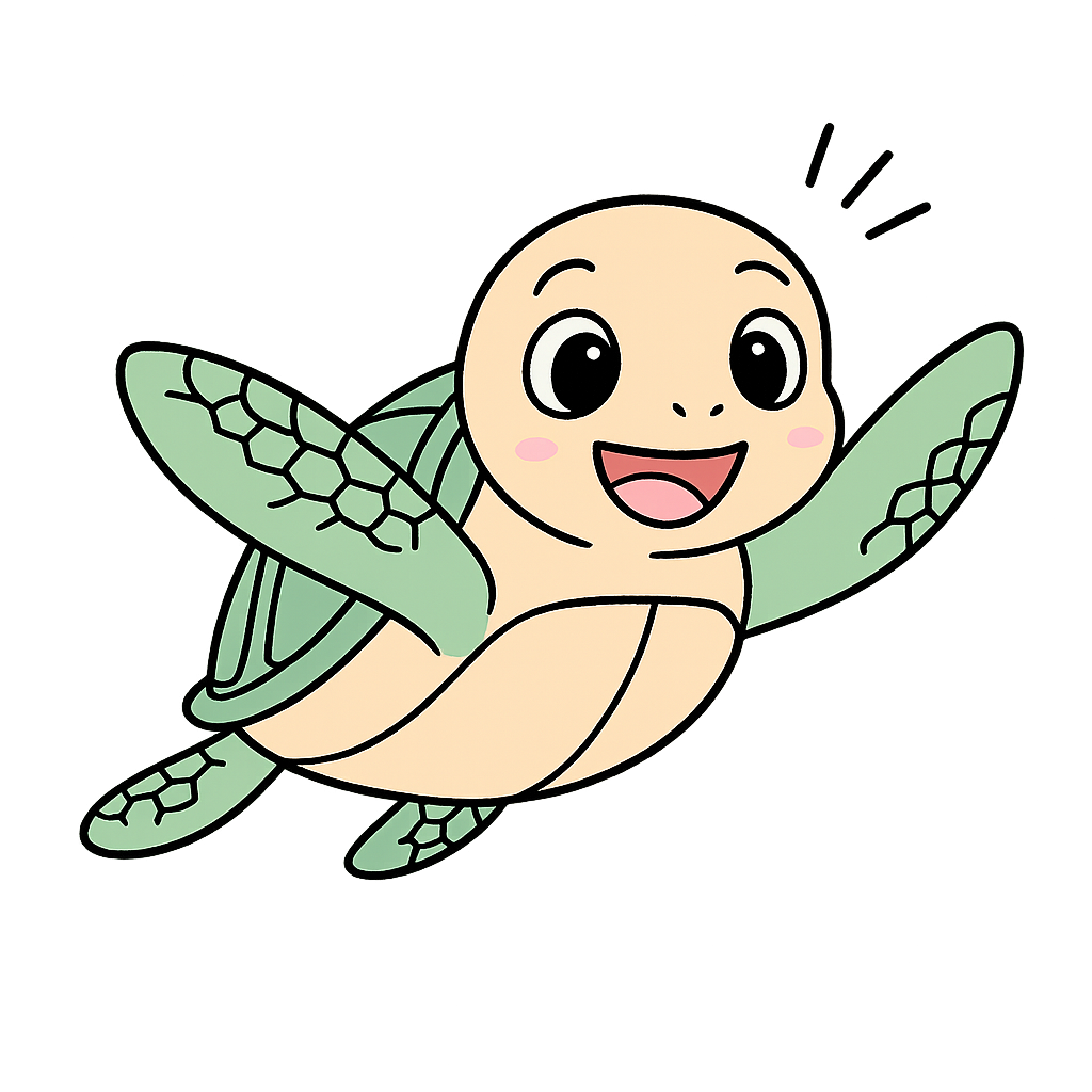 ウミガメのスープを楽しむ幸せそうな亀のイラスト